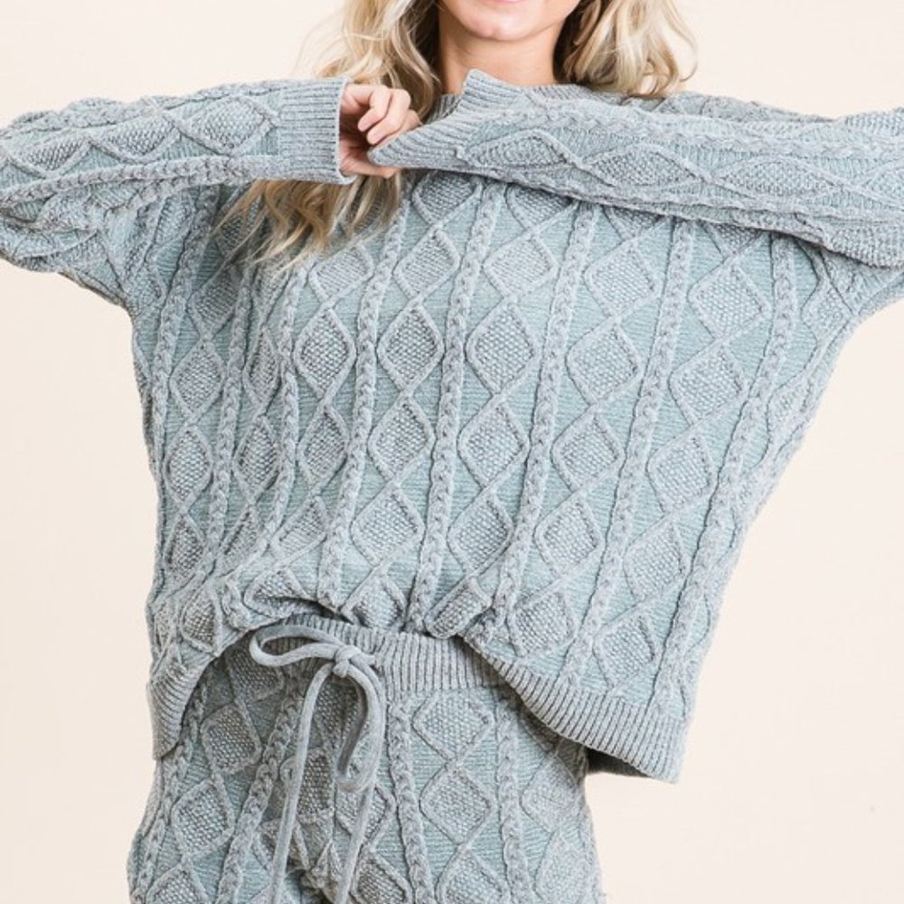 Cable Knit Soft Chenille Lounge Set DUST SAGE - Picture 4 of 12